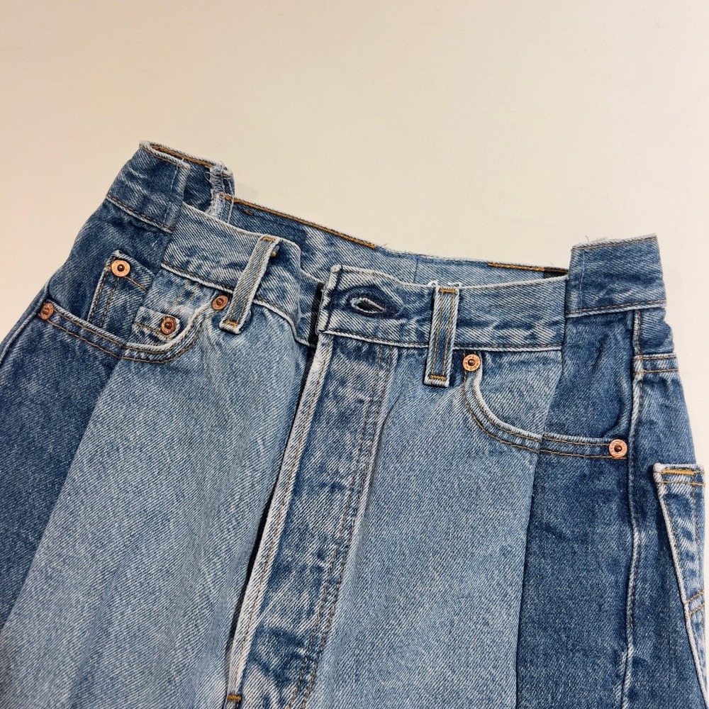 EB Denim Reconstructed Two Tone Levi's High Waisted Straight Leg Jeans 27 - Picture 6 of 15